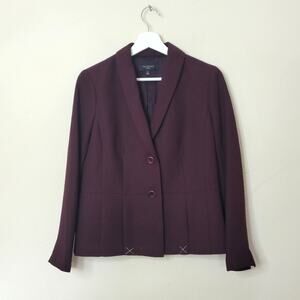 Talbots Wine Burgundy Crepe Blazer Jacket 8 Petite Front Slits Peplum